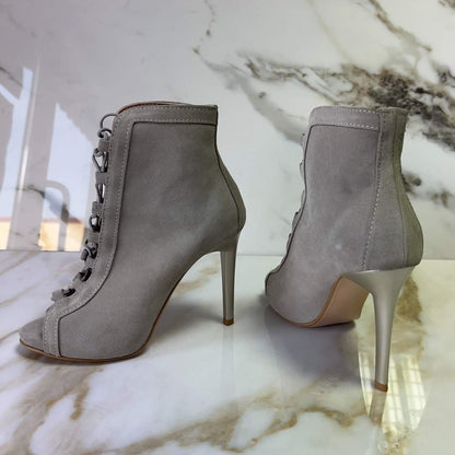 Grey suede high heel platform ankle boots