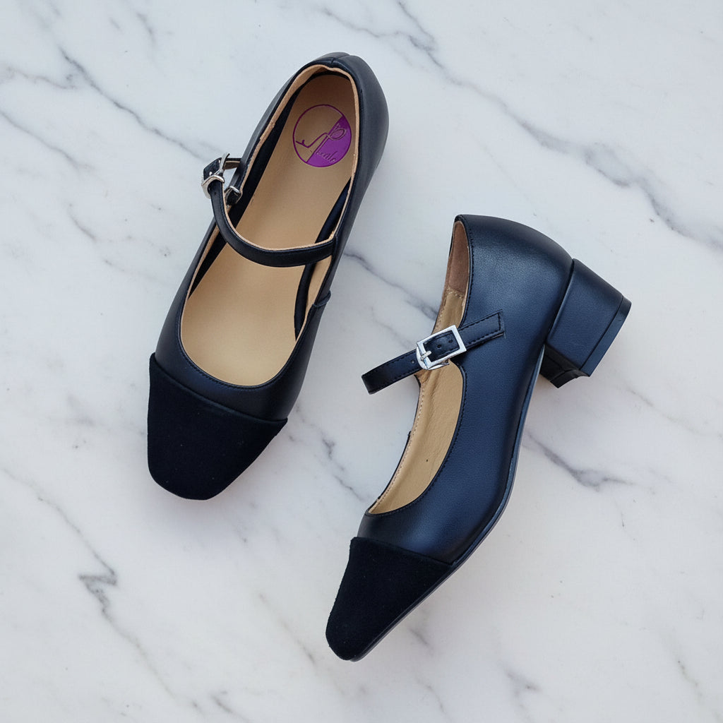 Mary Jane Navy Blue Low Heel Dress Shoes Womens Chic Blue Mary