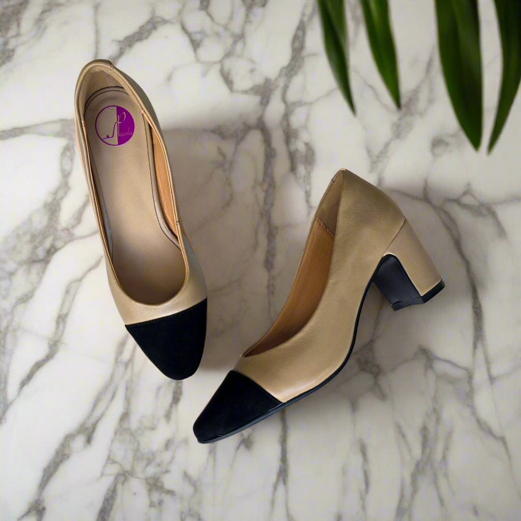 IRIS Two-Tone Block Heels for Petite Feet Small Size Women's Pumps