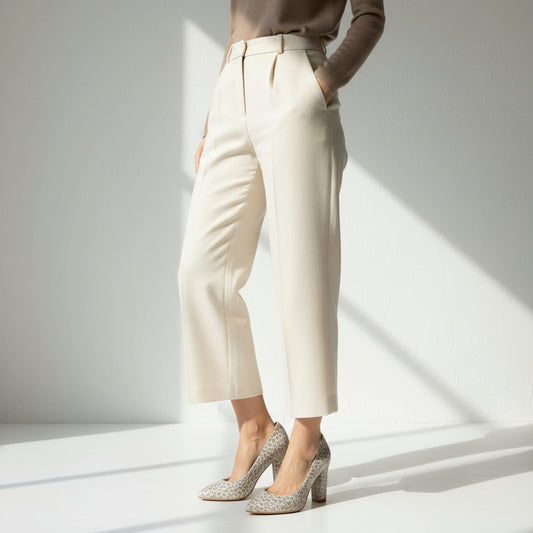 Unique panther pattern petite court shoes in beige leather, soft lining, and high block heel