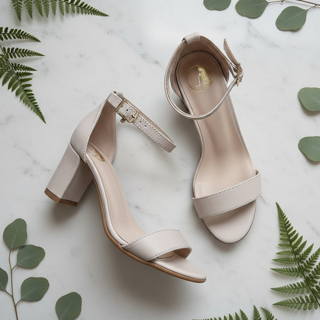 TRINITY Leather Block Heel Sandals for Petite Feet Small Size Heels