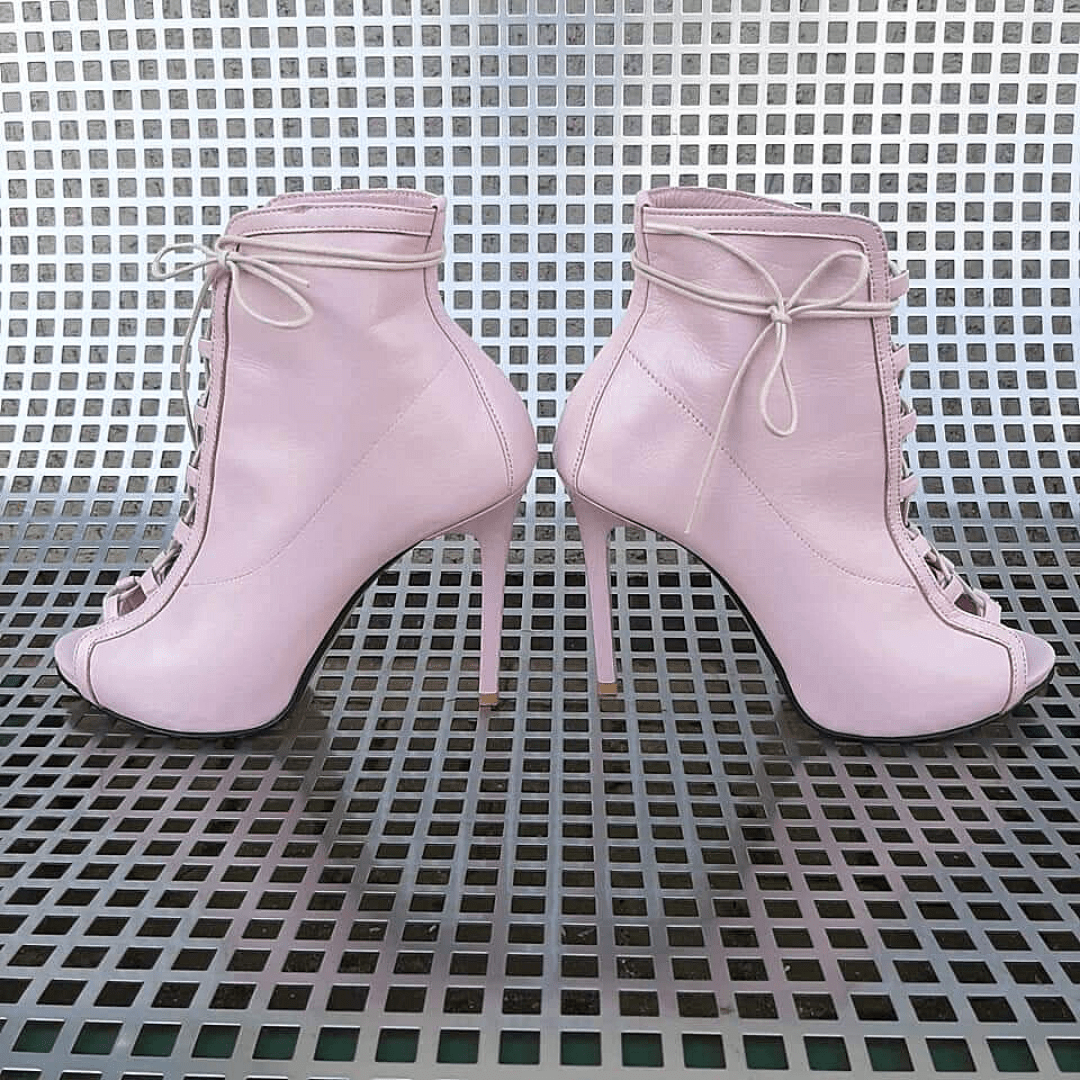 Pink leather ankle boots