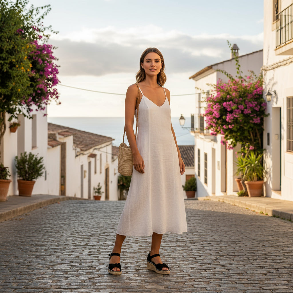 Black wedge sandals with espadrille soles on a light gray background