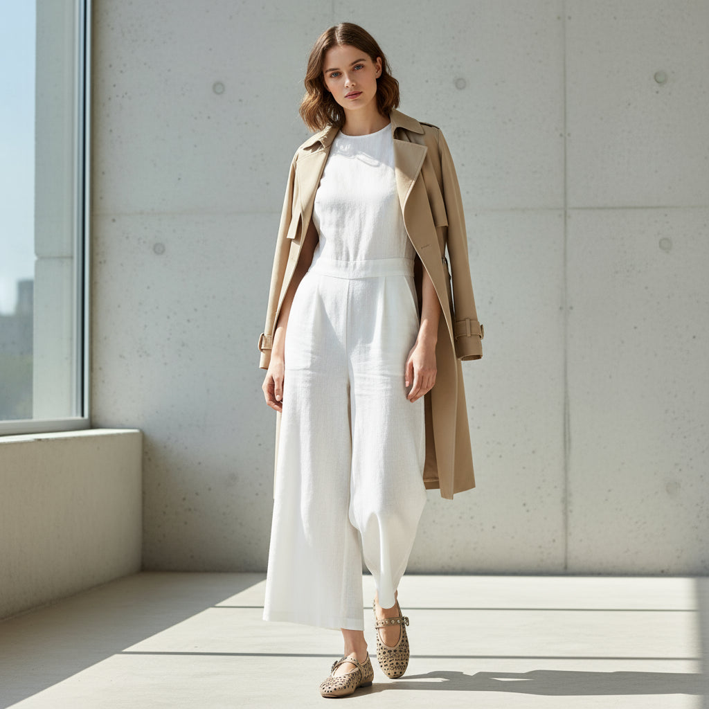 Pair of beige perforated shoes with buckles on a light gray background