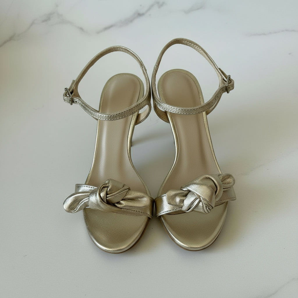 Bow high heel sandals with ankle straps