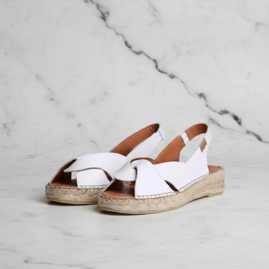 Pair of white ALEXA leather espadrilles crafted for women with smaller feet