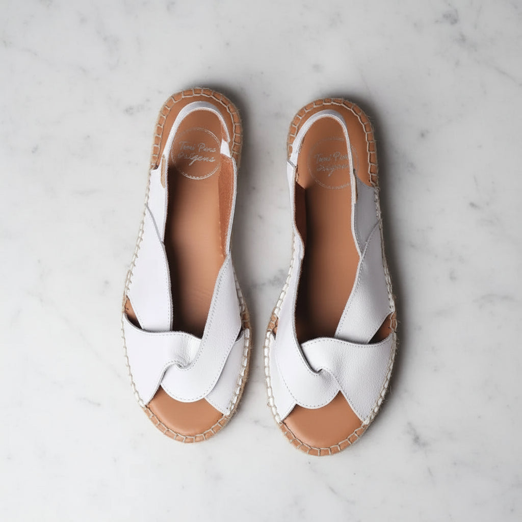White leather ALEXA espadrilles designed for smaller feet with crossover upper