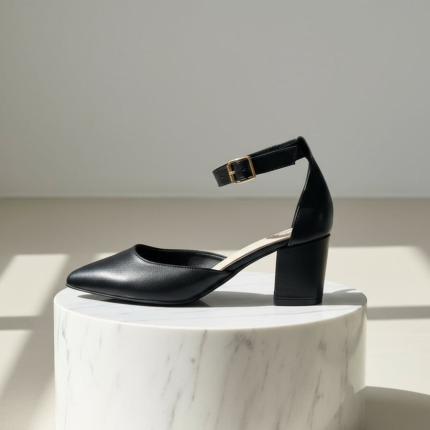 Petite pointed toe court shoes set on a block heel