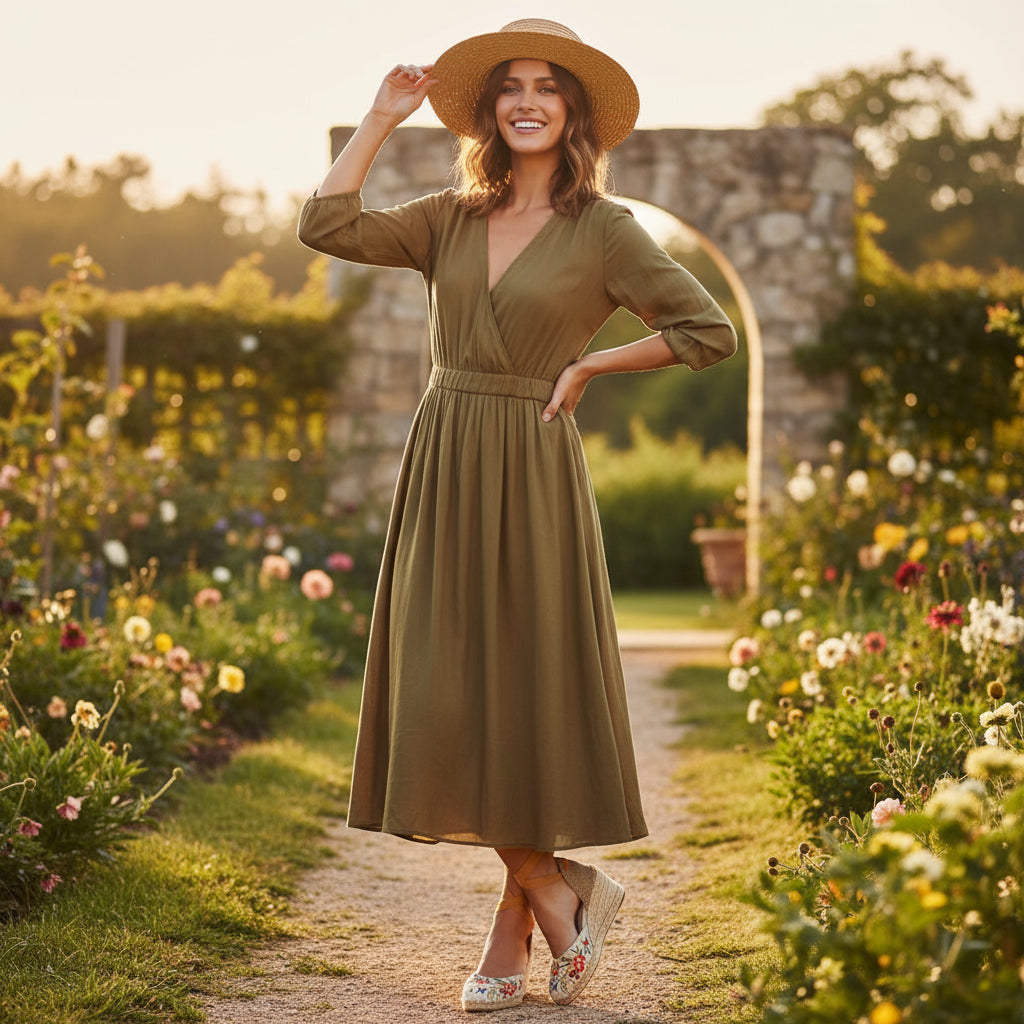 Woven wedge sandals with floral embroidery and tan straps on a light background