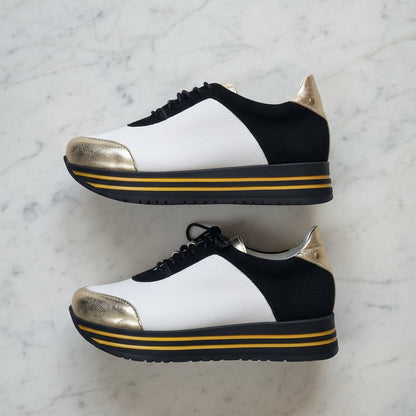Gold and white leather ladies petite sneaker shoes