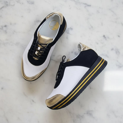 Gold and white leather ladies petite sneaker shoes