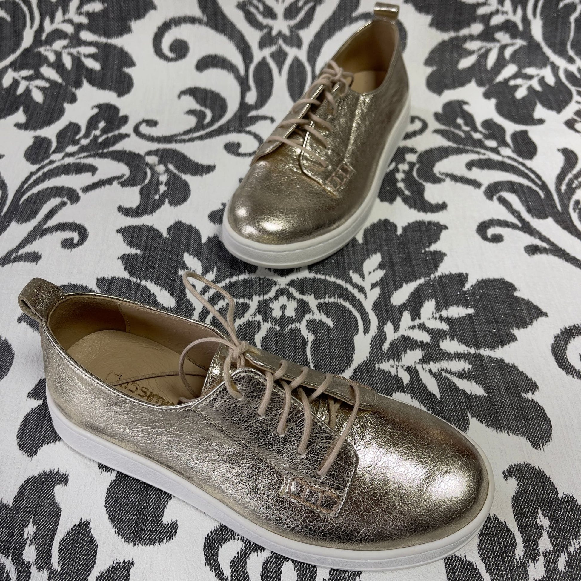 Gold leather petite sneakers for women