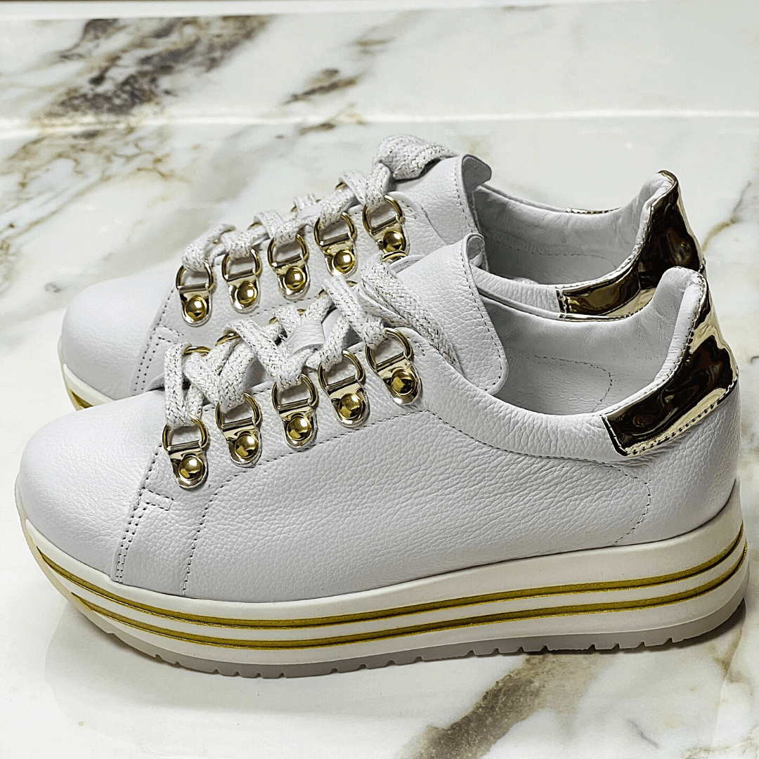 Chunky platform sneakers in white leather