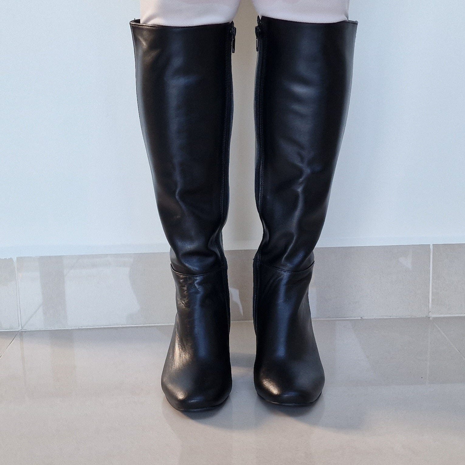 Black leather knee high boots in small size