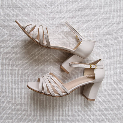 Block heel able strap sandals in nude leather