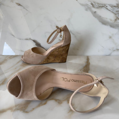 Nude suede petite wedge shoes