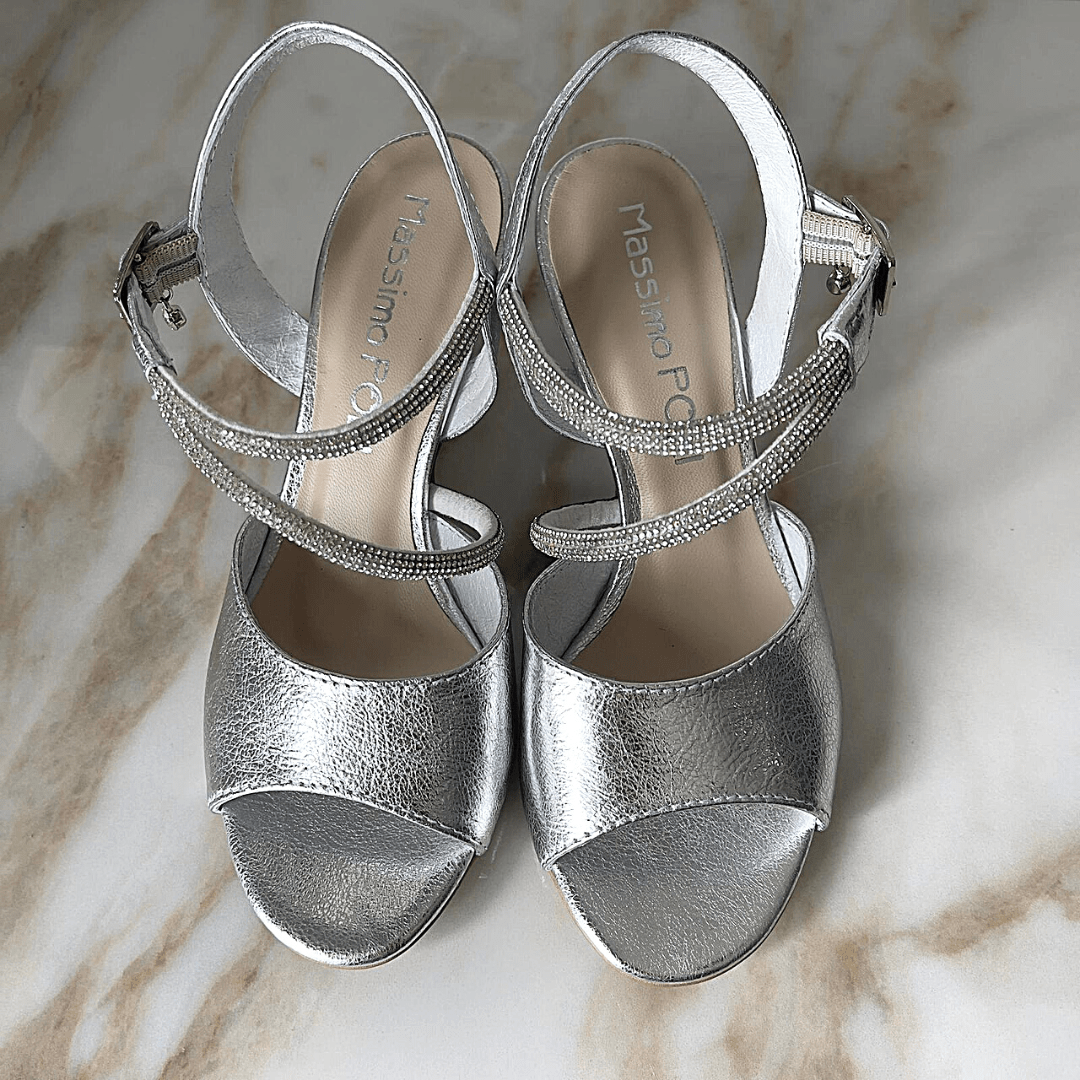 Small size ladies heels in silver leather