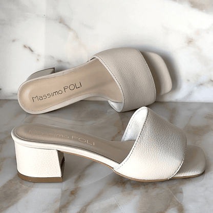 Small size cream leather slip on mules