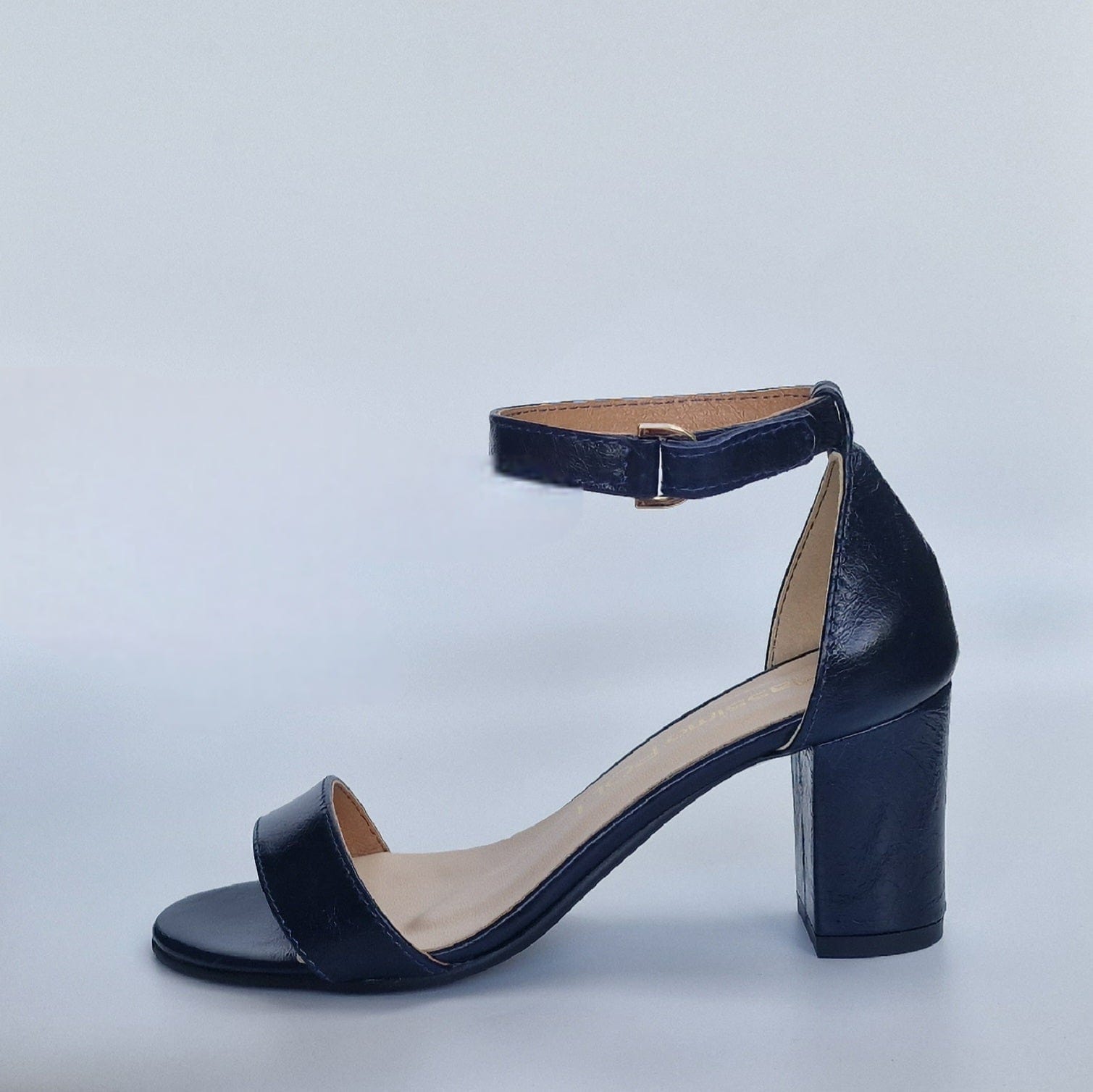 Block heel navy leather sandals