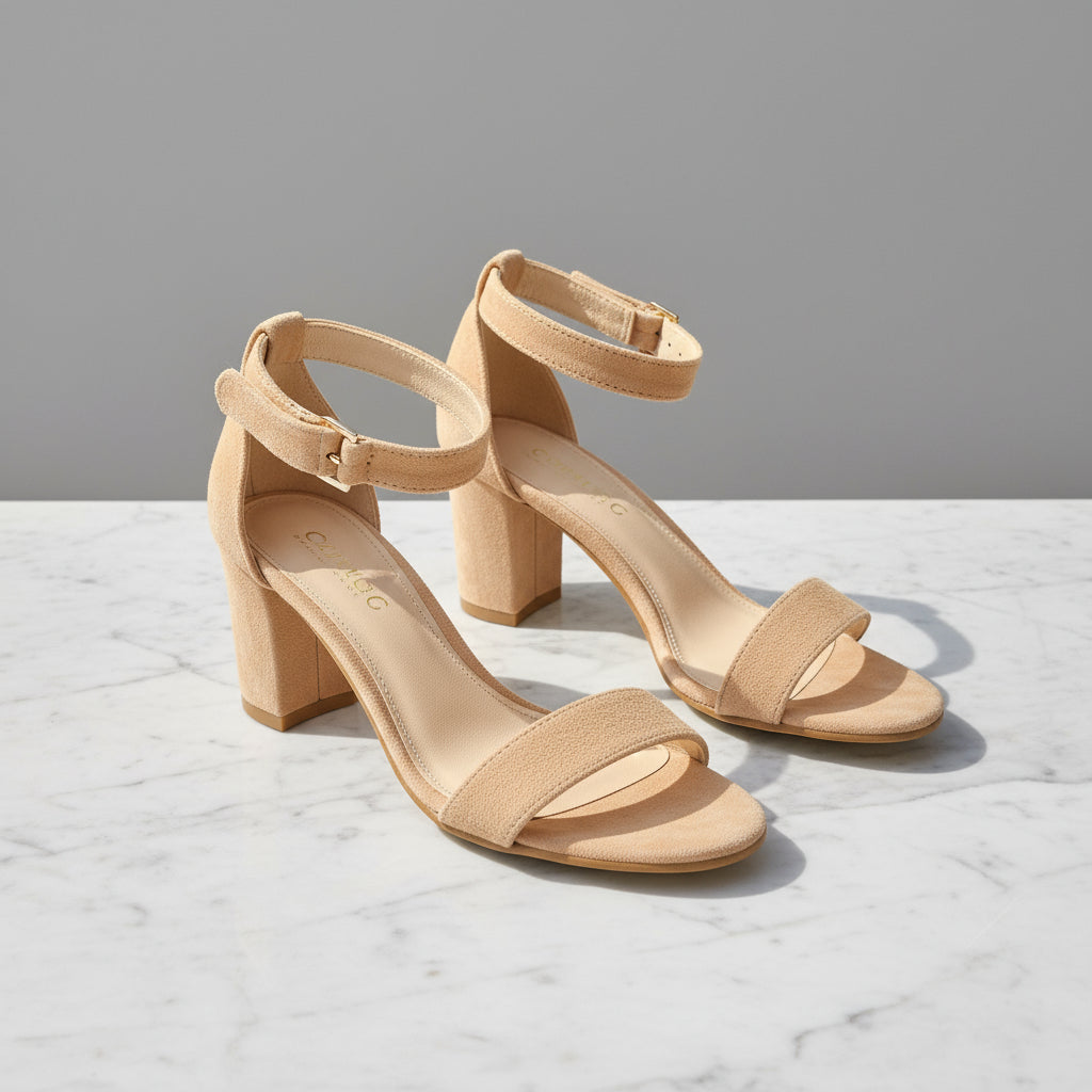 Block heel nude suede strap sandals in petite size