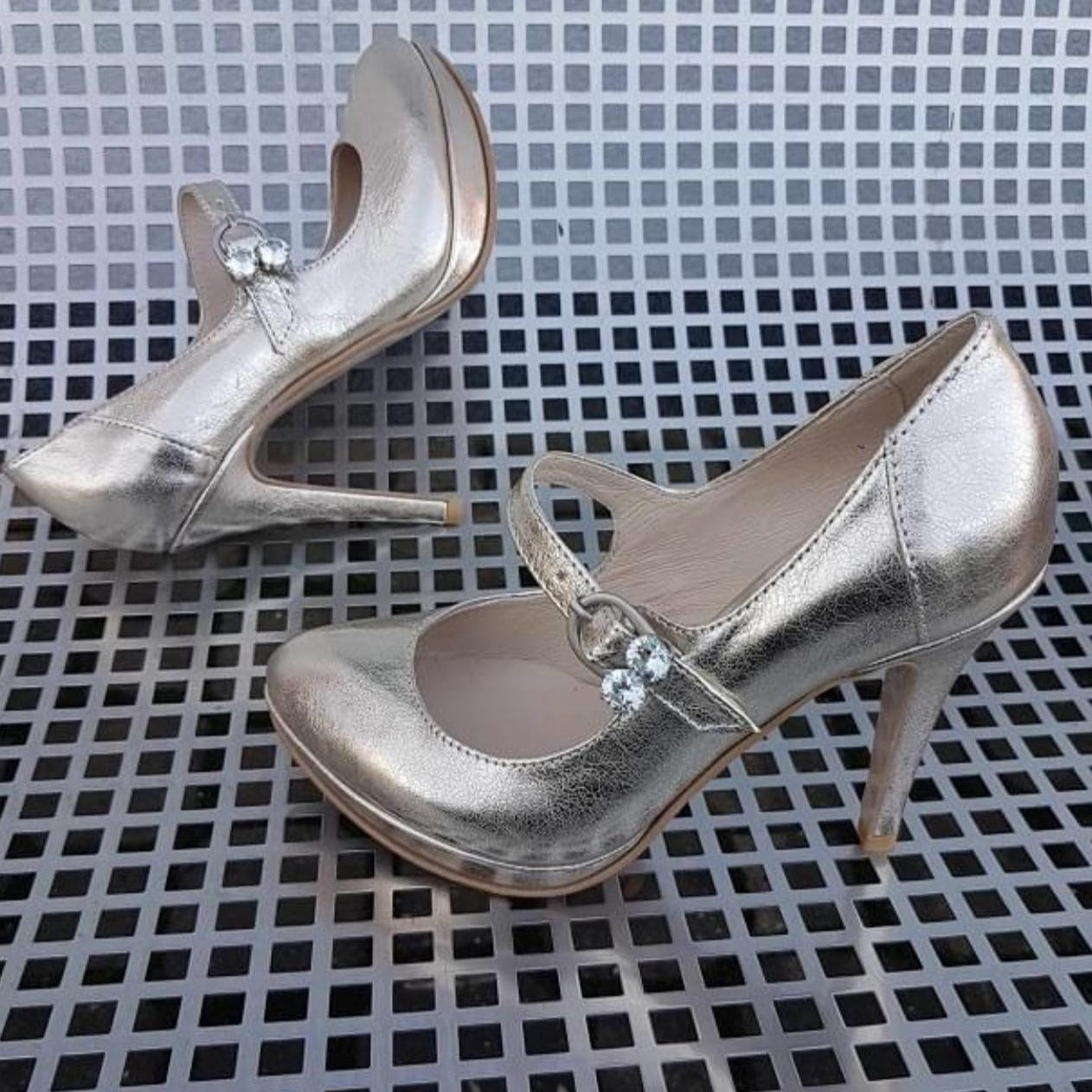 Gold leather wedding platform heels 
