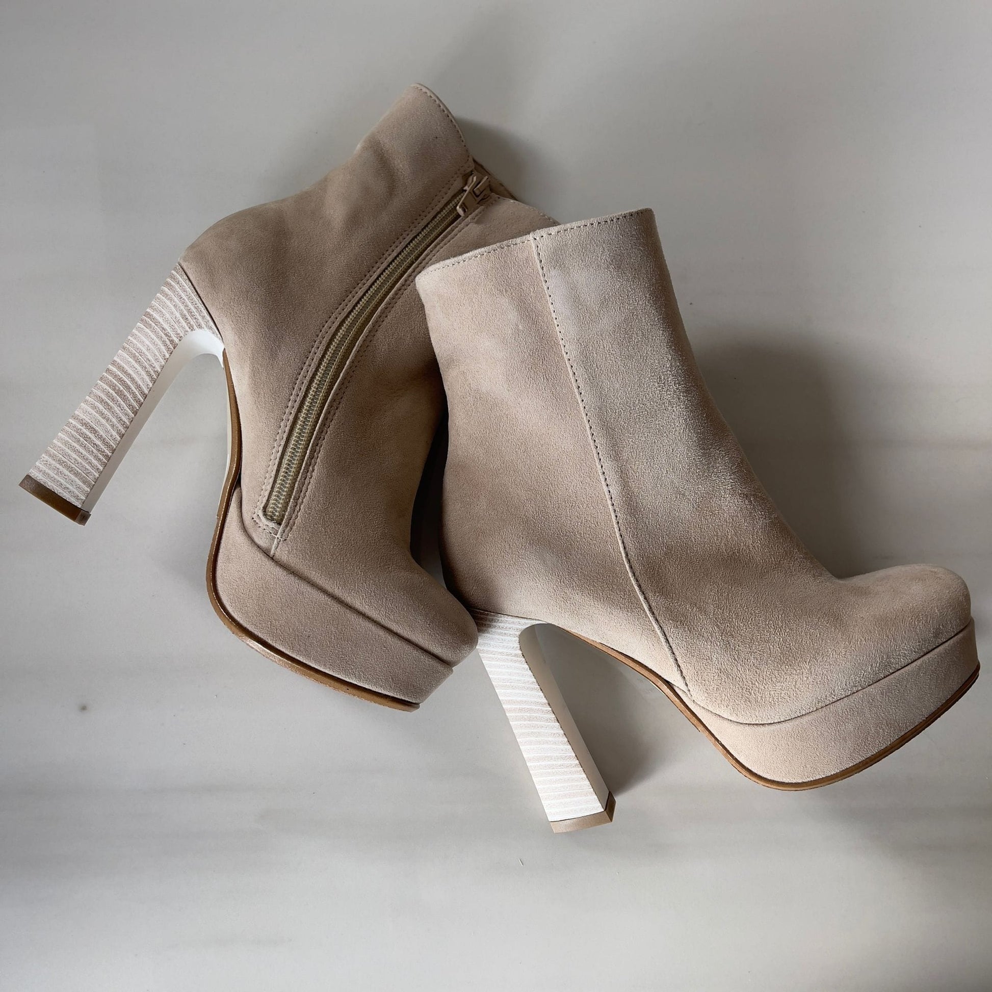 Round toe beige suede ladies ankle boots
