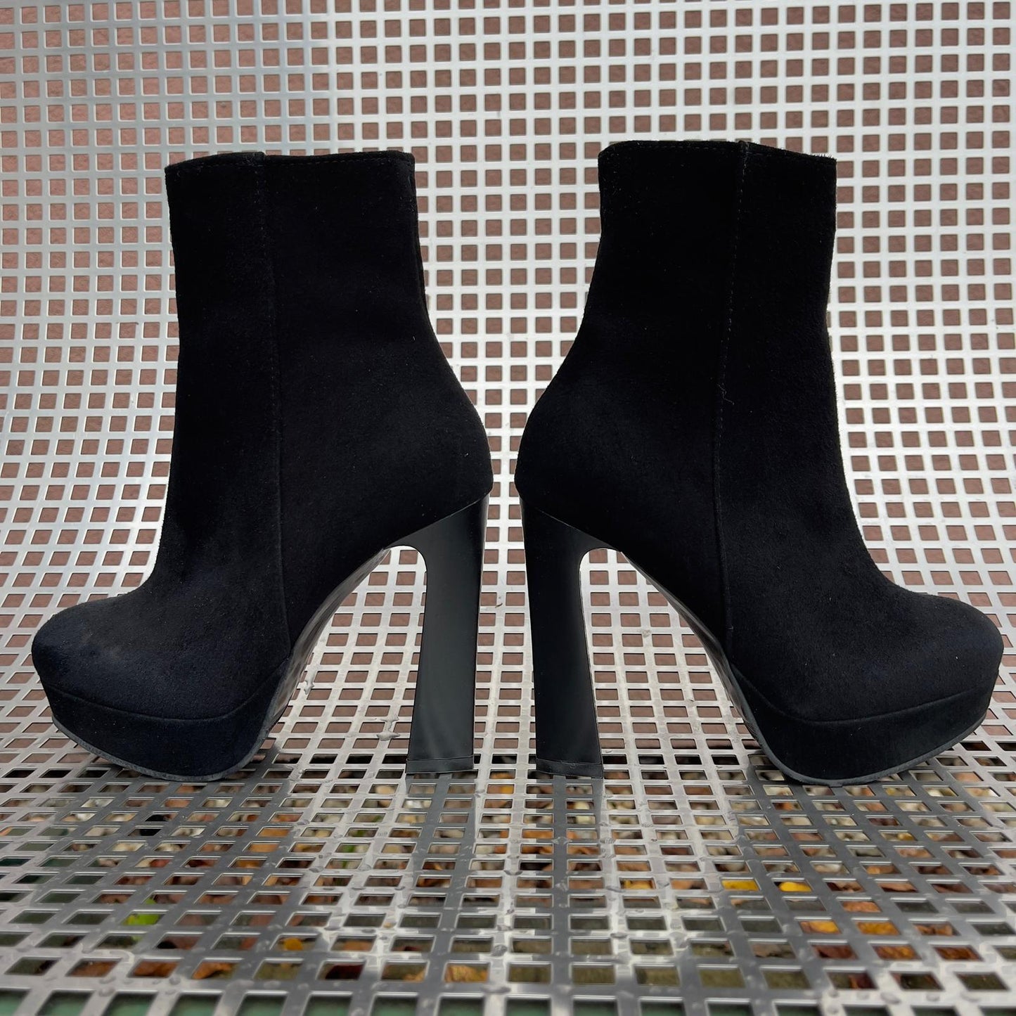 High heel platform ankle boots in black suede