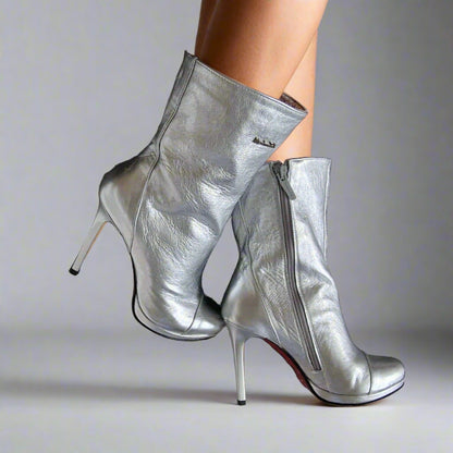 Silver leather calf boots