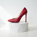  FELICIA petite red leather pointed toe heels.