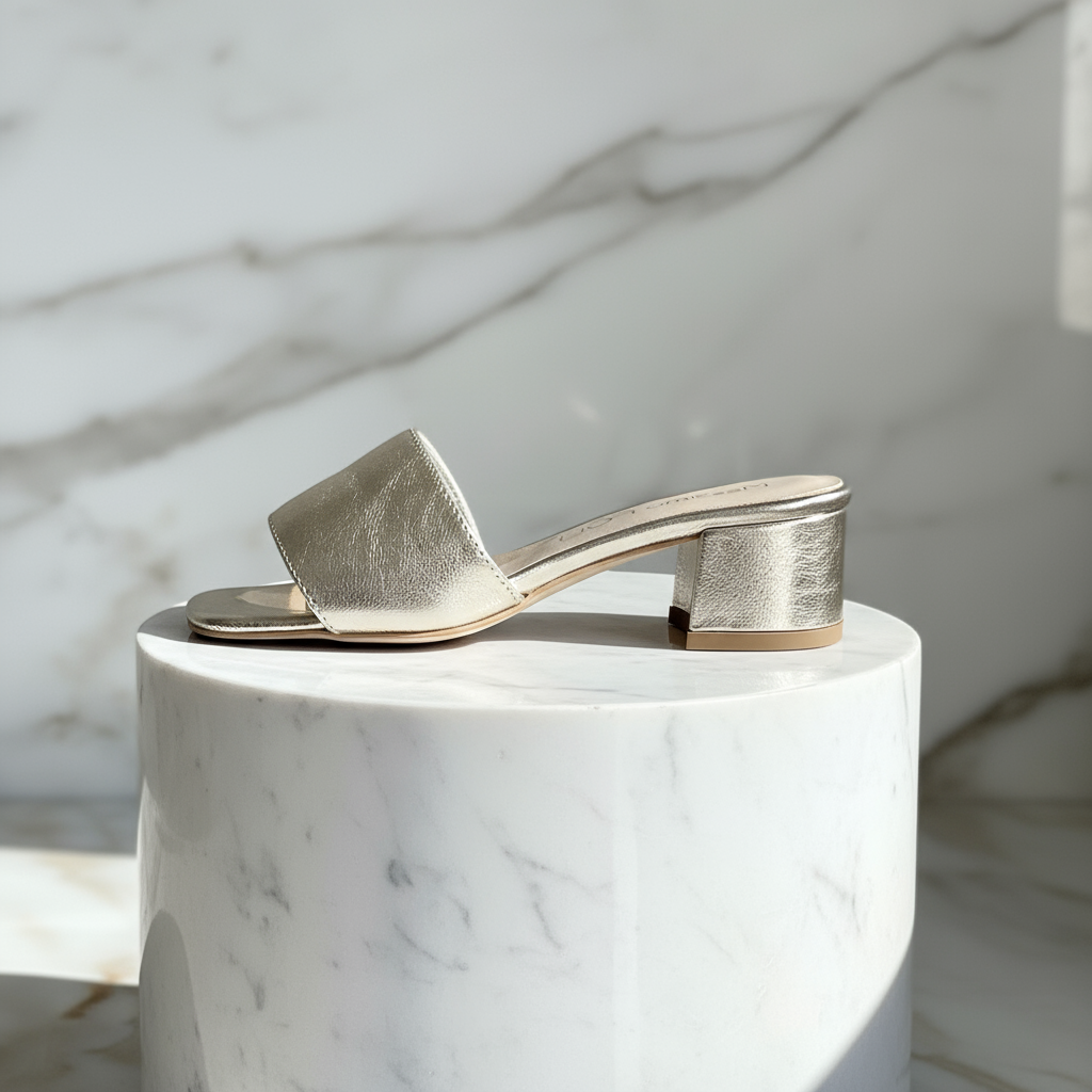 Metallic gold leather ROBIN sandals with 4CM block heel and cushioned lining