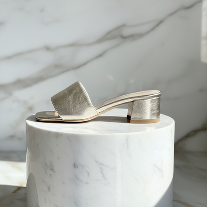 Metallic gold leather ROBIN sandals with 4CM block heel and cushioned lining