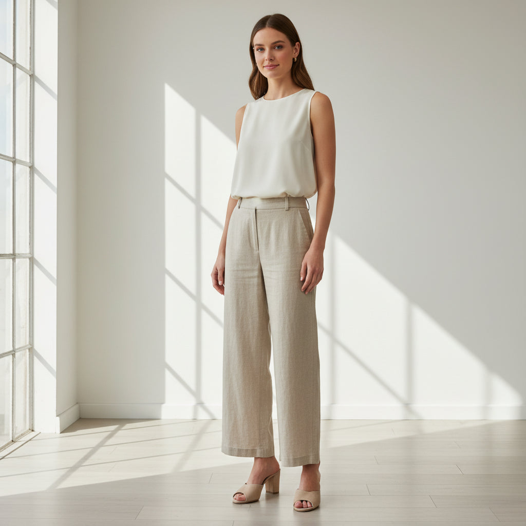 Pair of beige suede high-heeled shoes on a white background