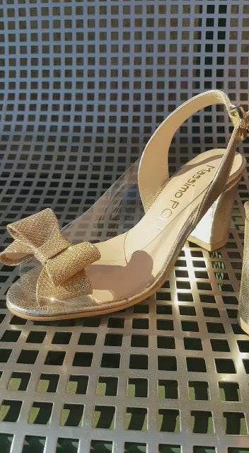 Video of petite gold leather slingback mid heels