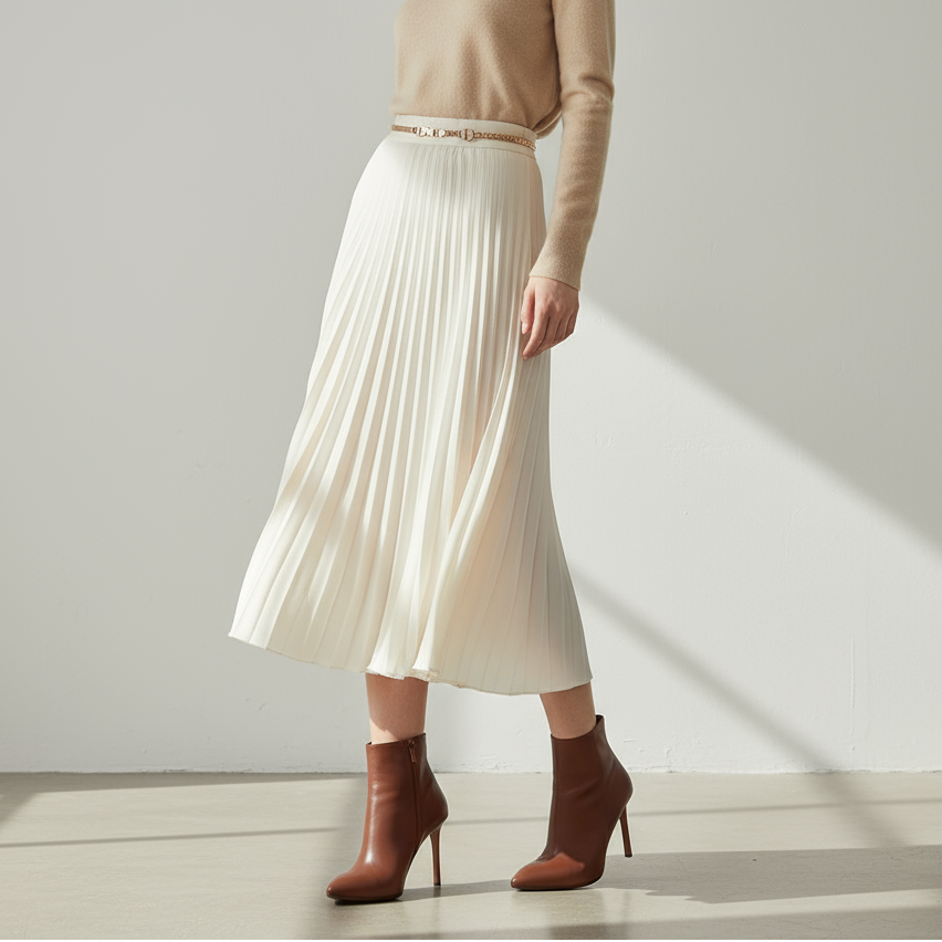 AGHATA brown leather stiletto ankle boot, side view on marble background.