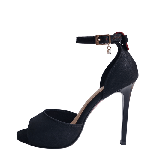 High heel platform sandals in black leather
