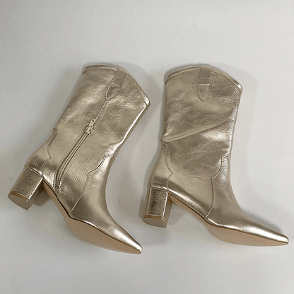 Gold leather pointed toe cowboy boots