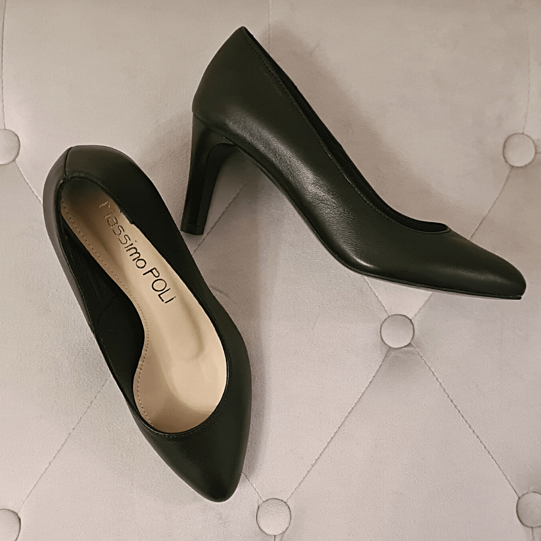Petite black leather kitten heels