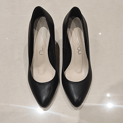 Almond toe black court heels