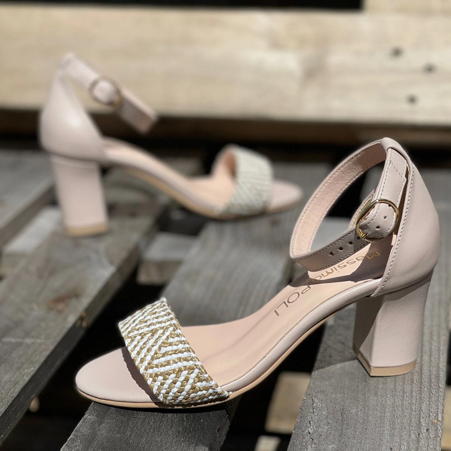 Nude leather petite size strap heels