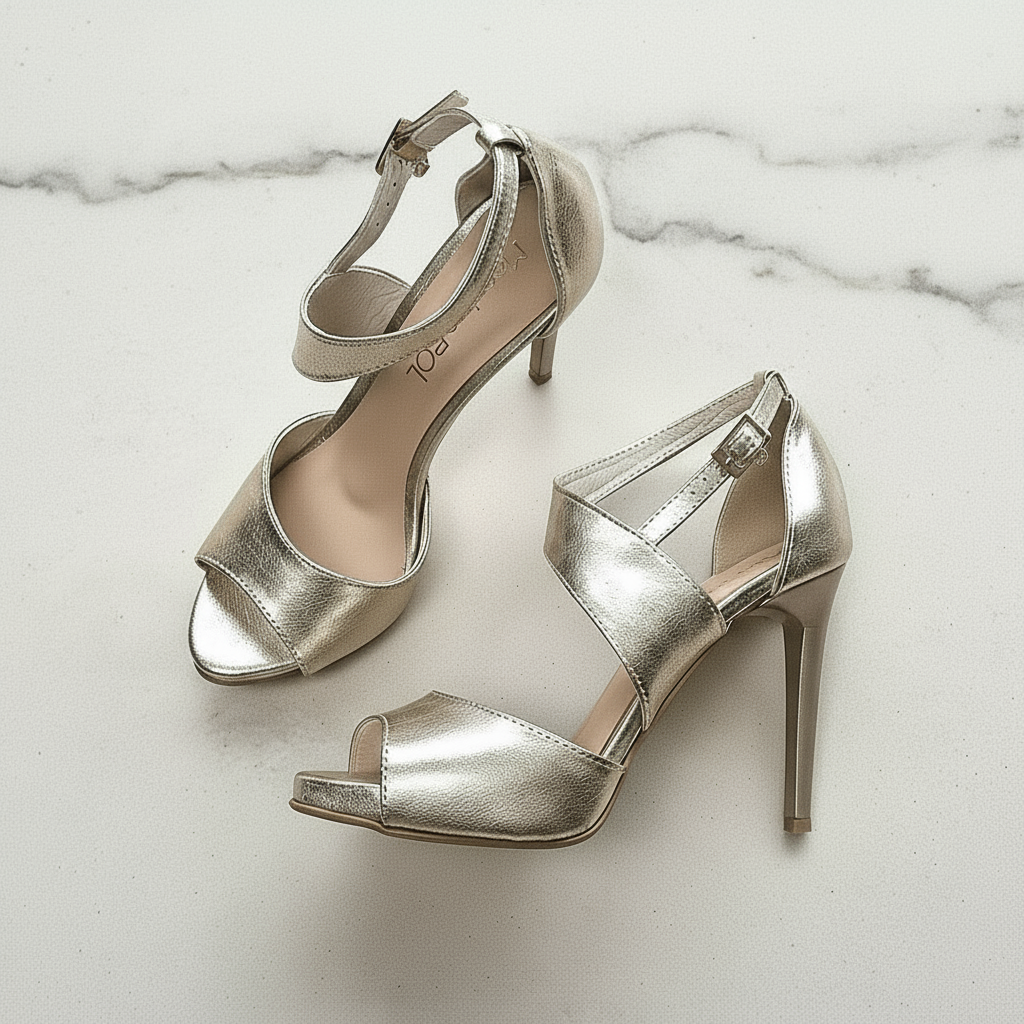 Gold leather hidden platform heels