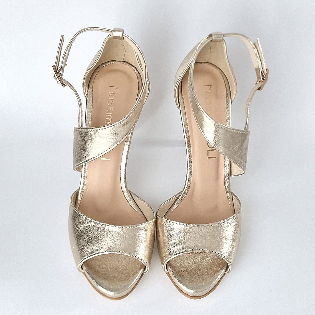 Small size gold leather high heels