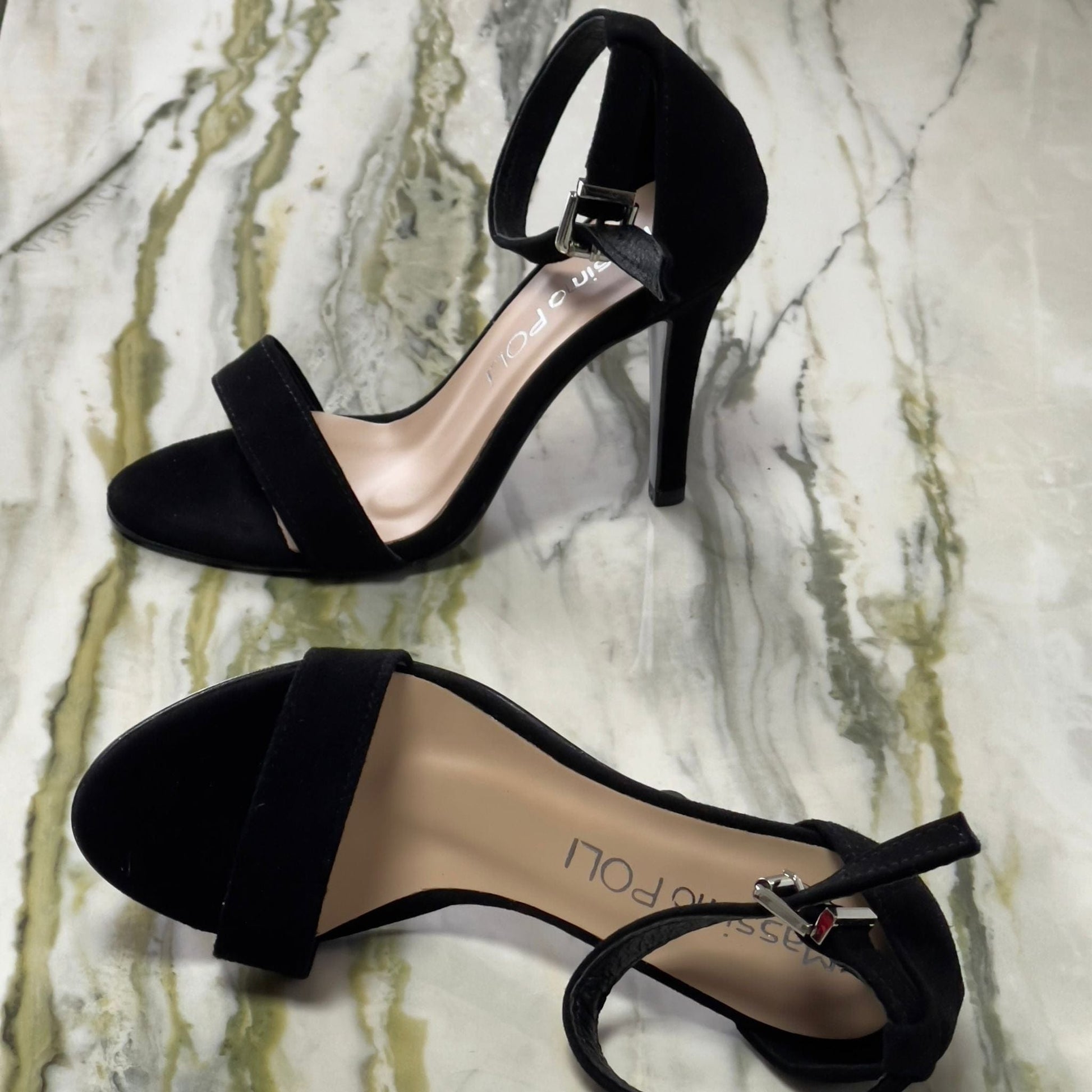 Petite size strap sandals in black suede