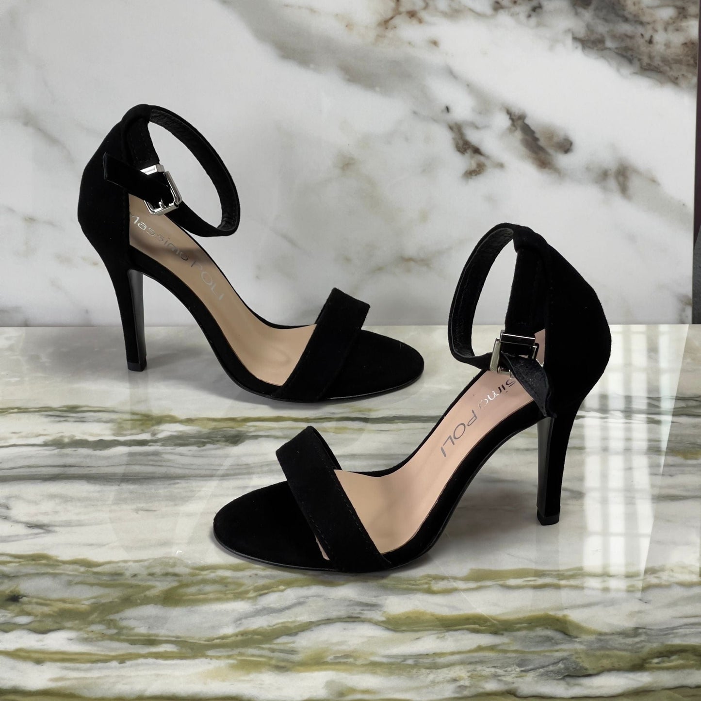 Black suede small size ladies heels