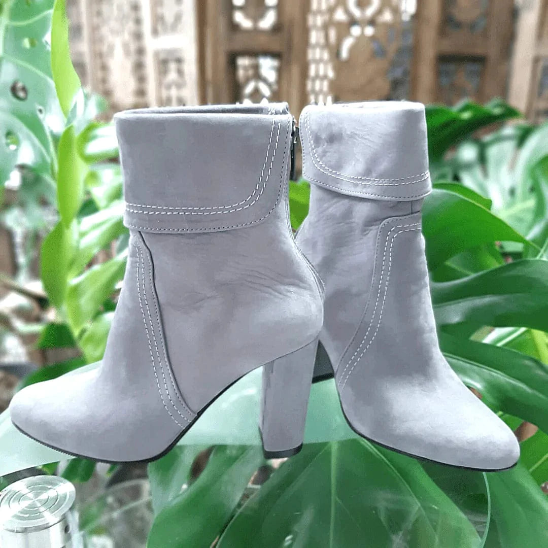 High heel ankle boots in grey suede