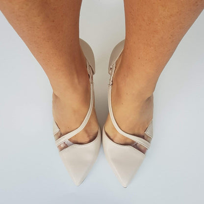 Pointed toe nude leather court heels