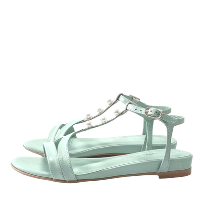 Petite flat sandals in mint leather 