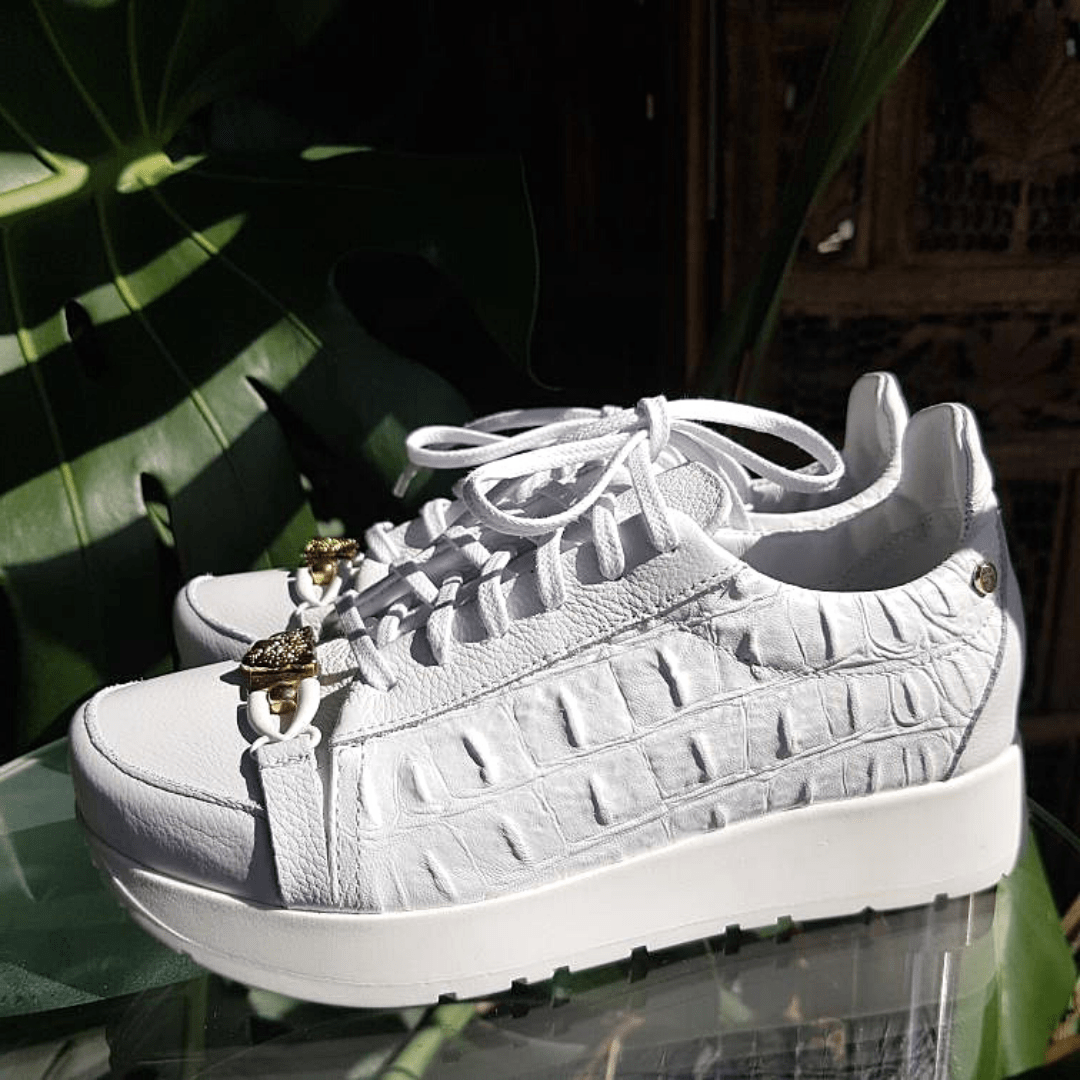 Platform sneakers in white leather