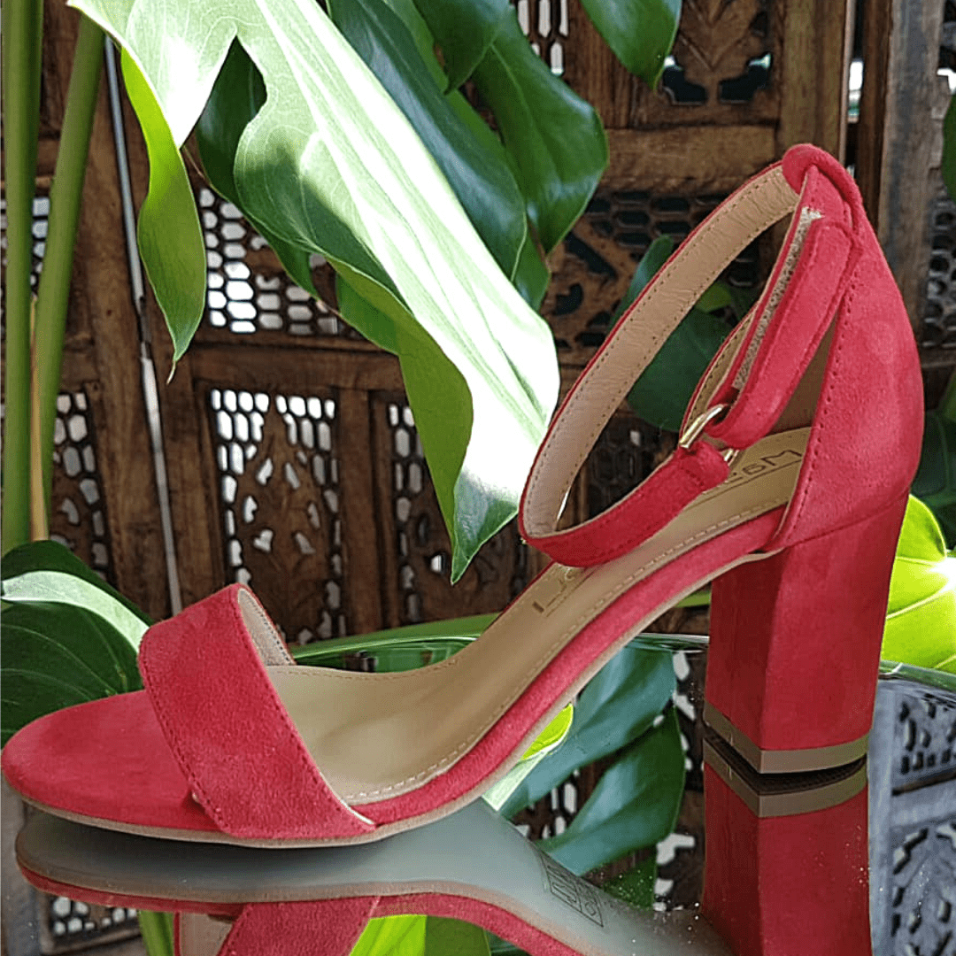Red mid heel sandals
