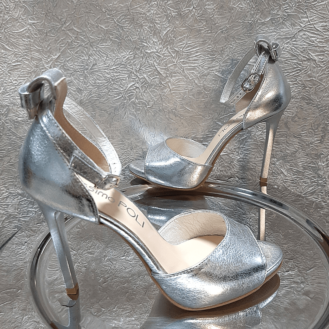 Wedding platform sandals in silver leather