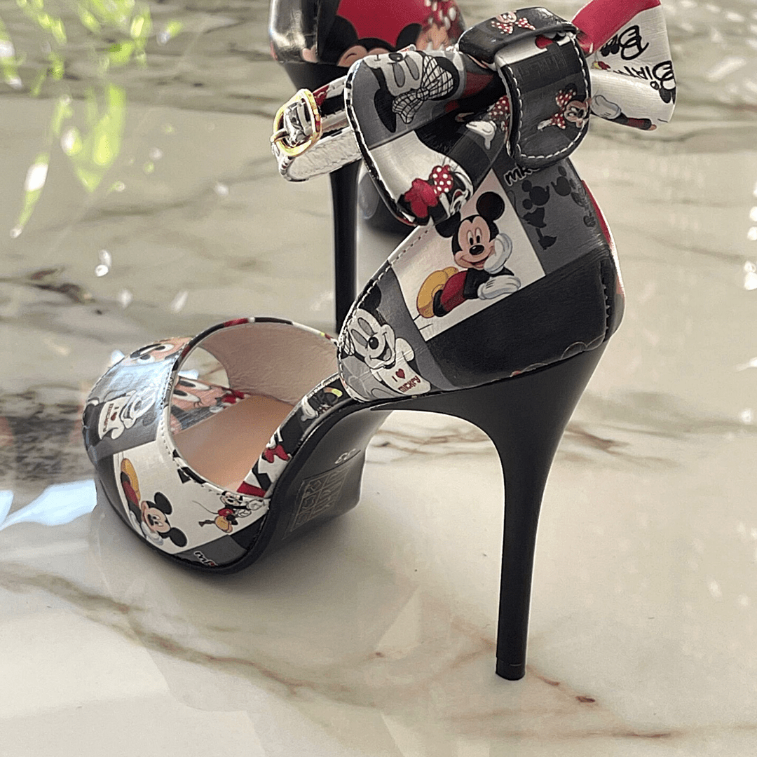 High heel platform sandals in mickey mouse inspired leather